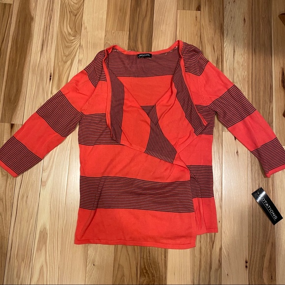 Notations Orange and army green draped cardigan - Picture 7 of 9